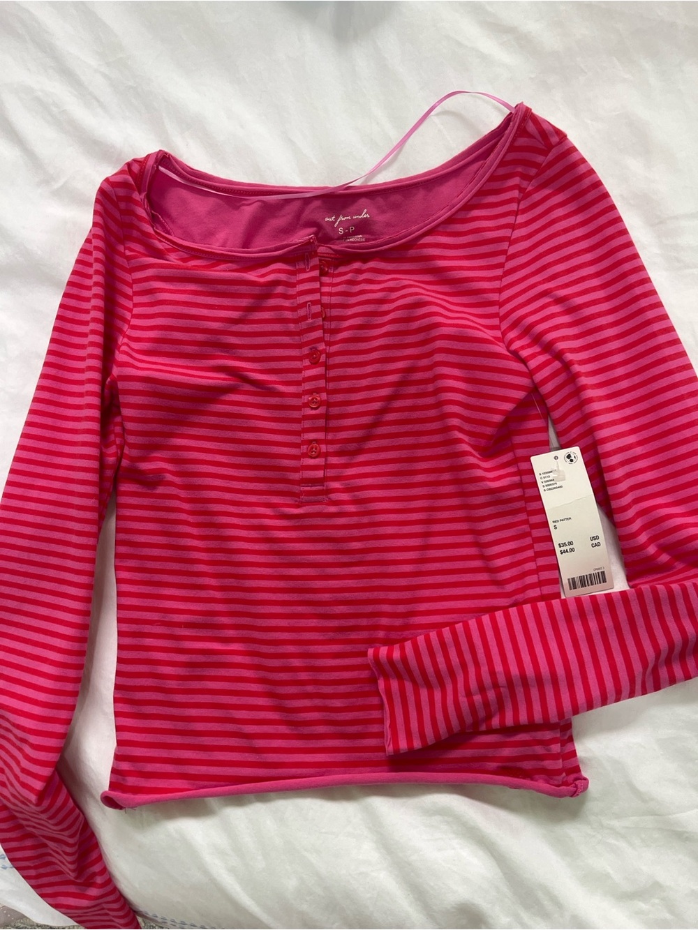 Urban Outfitters Hot Pink & Red Striped Long-Sleeve Henley